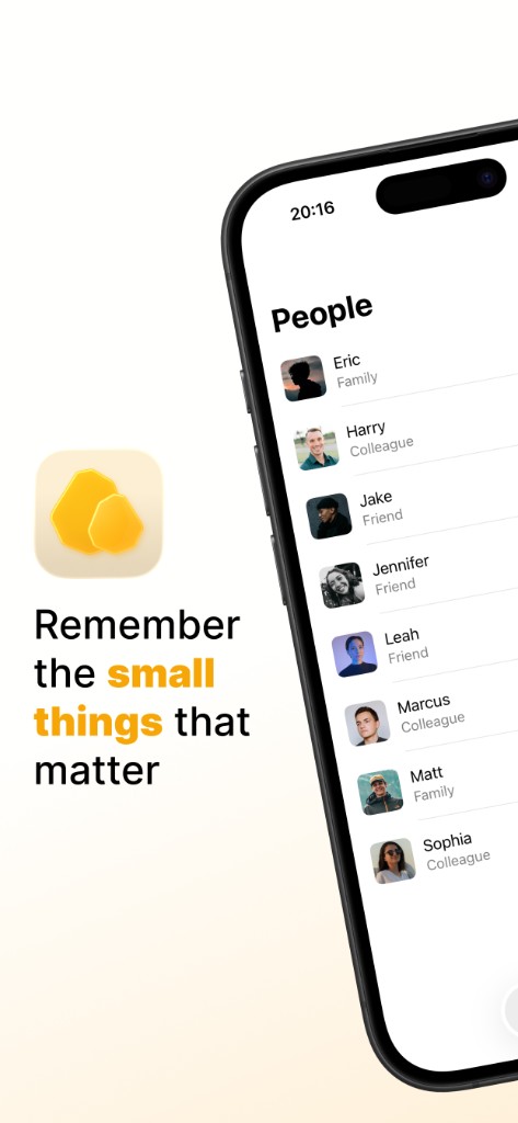 Nugget People list on iPhone with the tagline remember the small things that matter